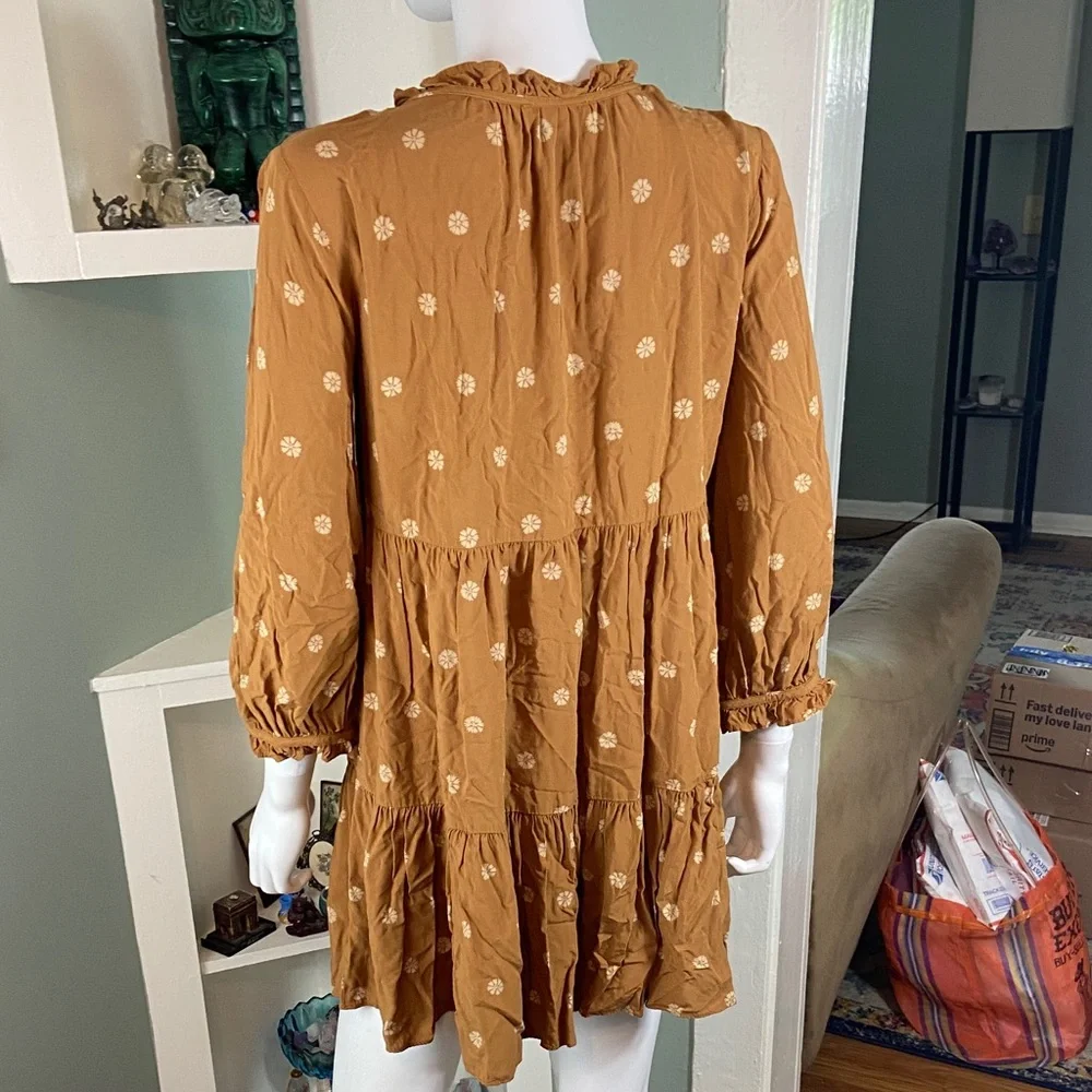 Madewell Tie-Neck Tiered Babydoll Mini Dress in Bloom Dot Floral Warm Hickory S - Picture 8 of 9